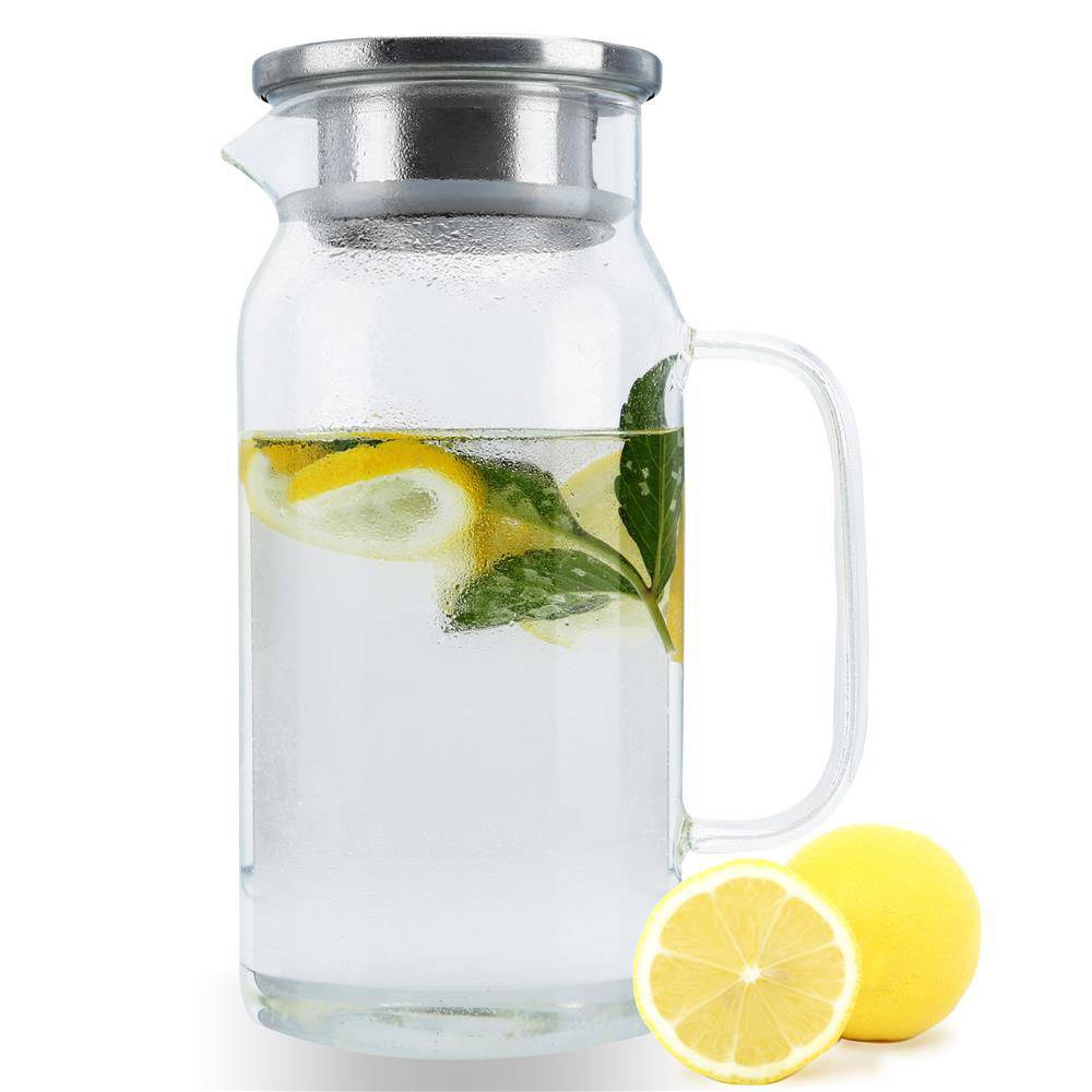 Intirilife Karaffe in KLAR – 1,2l Krug aus Borosilikatglas mit Henkel und Deckel hitzebeständig geeignet für heiße und kalte Getränke, Tee, Kaff