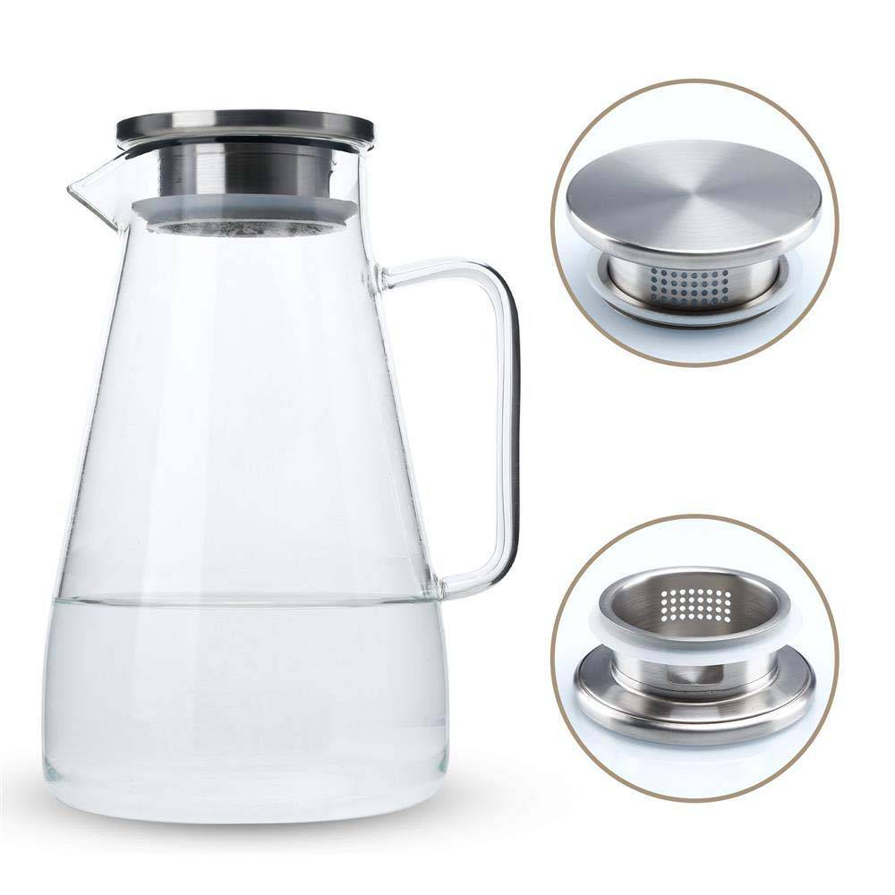 Intirilife Karaffe in KLAR – 1,8l Krug mit Henkel und Deckel hitzebeständig geeignet für heiße und kalte Getränke, Tee, Kaffee, Wasser uvm.