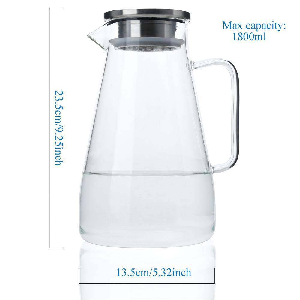 Intirilife Karaffe in KLAR – 1,8l Krug mit Henkel und Deckel hitzebeständig geeignet für heiße und kalte Getränke, Tee, Kaffee, Wasser uvm.