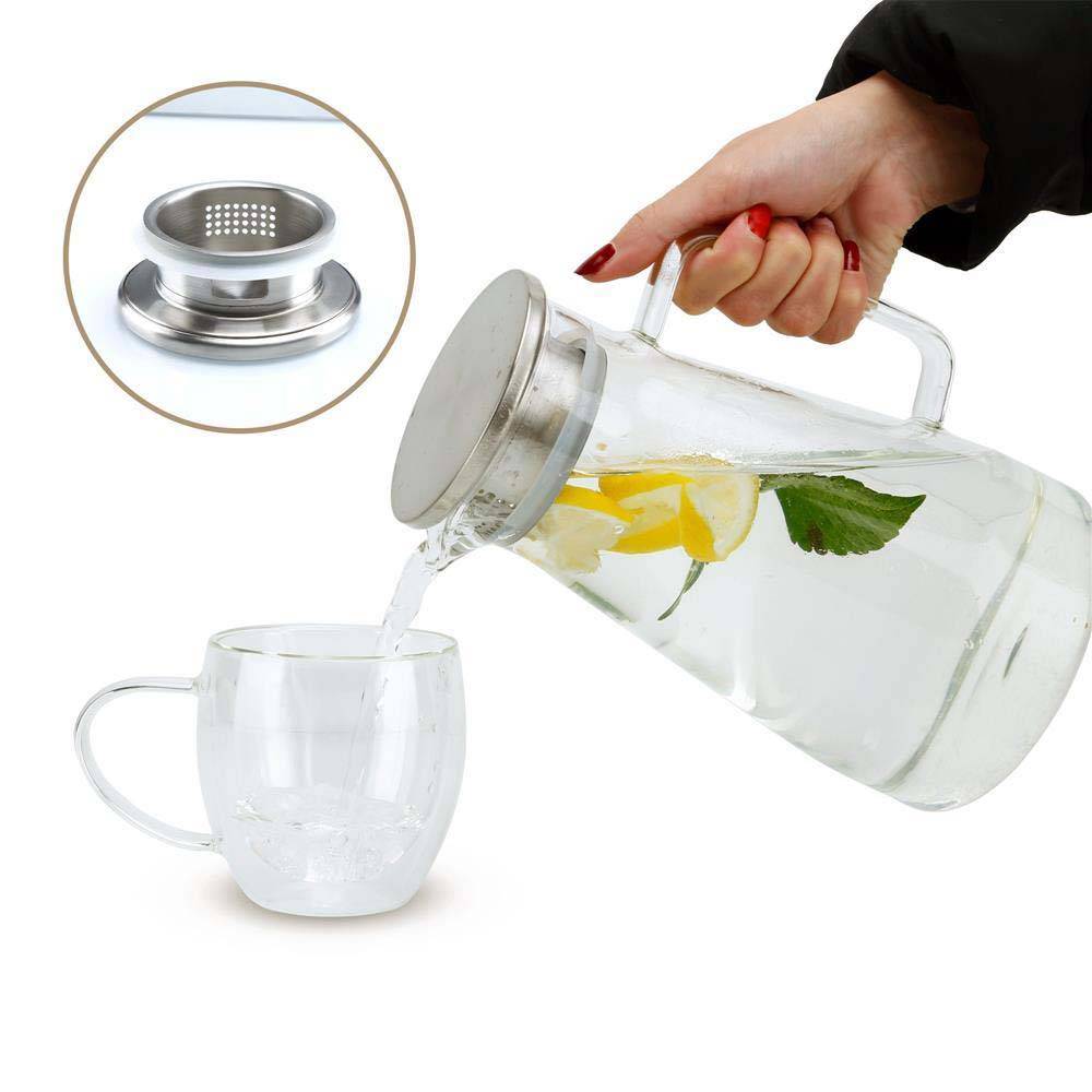 Intirilife Karaffe in KLAR – 1,8l Krug mit Henkel und Deckel hitzebeständig geeignet für heiße und kalte Getränke, Tee, Kaffee, Wasser uvm.