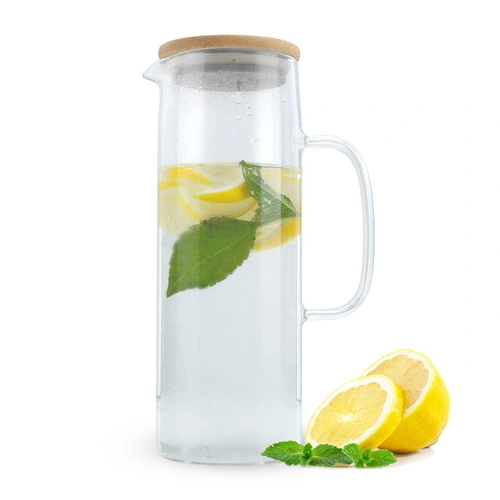 Intirilife Karaffe mit Bambusdeckel in KLAR – 1,6l Krug aus Borosilikatglas mit Henkel und Holz Deckel hitzebeständig geeignet für heiße und kalt Intirilife Karaffe mit Bambusdeckel in KLAR – 1,6l Krug aus Borosilikatglas mit Henkel und Holz Deckel hitzebeständig geeignet für heiße und kalt