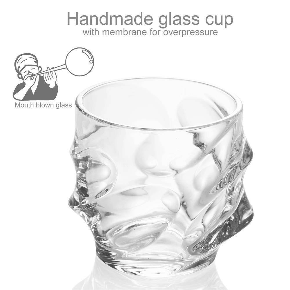 Intirilife 2x Whisky Glas in KRISTALL KLAR 'SCULPTURED' – Old Fashioned Whiskey Kristallglas Bleifrei im Sculpture Design spülmaschinengeeignet per