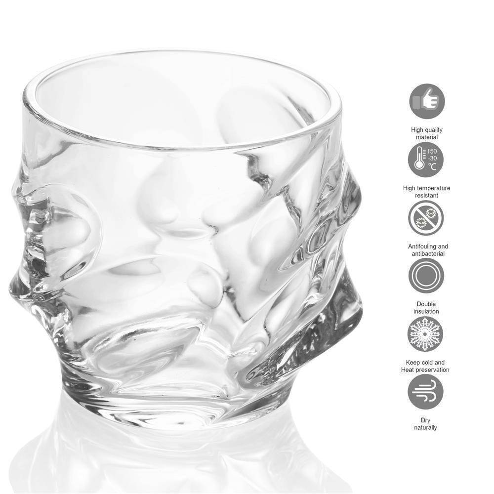 Intirilife 2x Whisky Glas in KRISTALL KLAR 'SCULPTURED' – Old Fashioned Whiskey Kristallglas Bleifrei im Sculpture Design spülmaschinengeeignet per