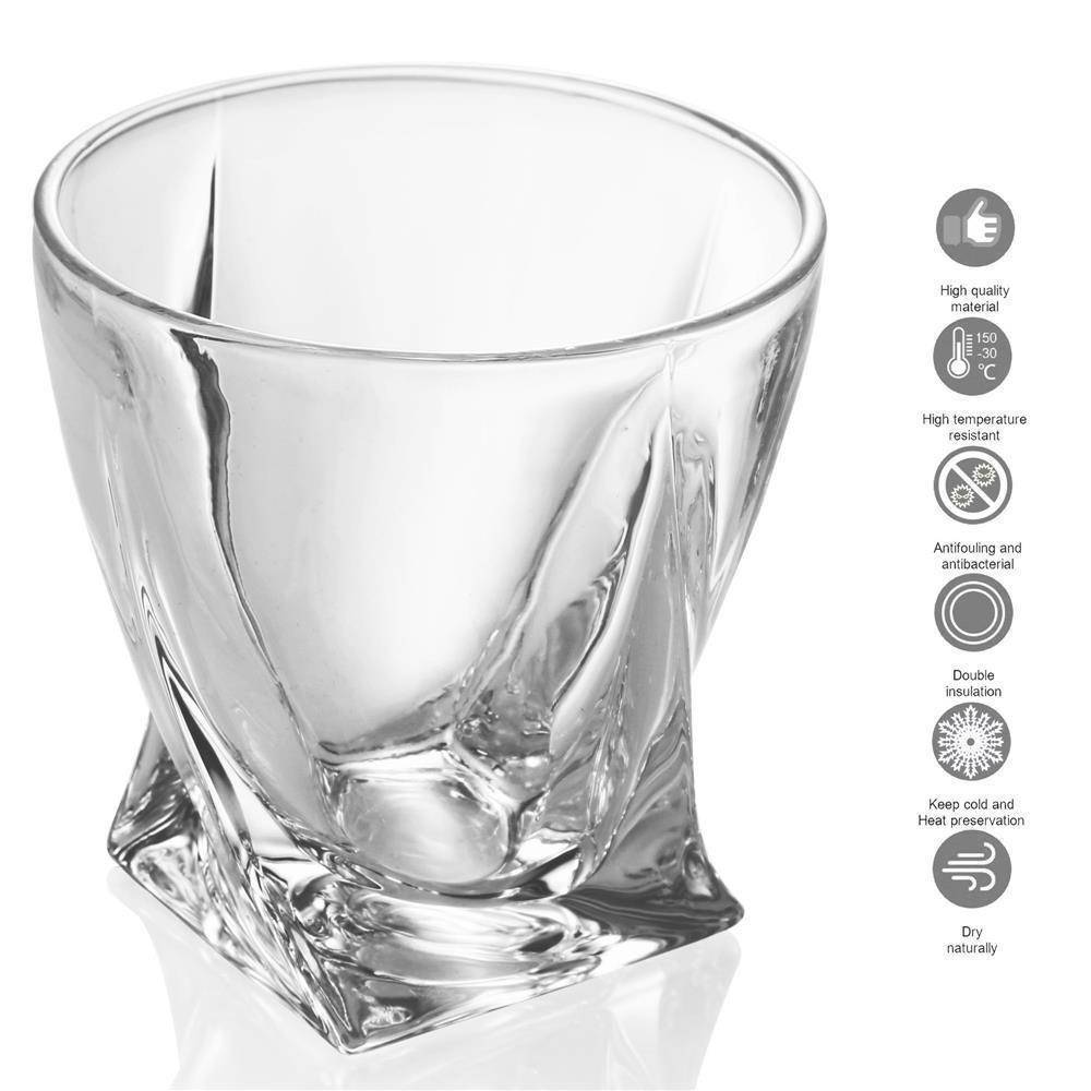 Intirilife 2x Whisky Glas in KRISTALL KLAR 'TWISTED' – Old Fashioned Whiskey Kristallglas Bleifrei im Sculpture Design spülmaschinengeeignet perfek