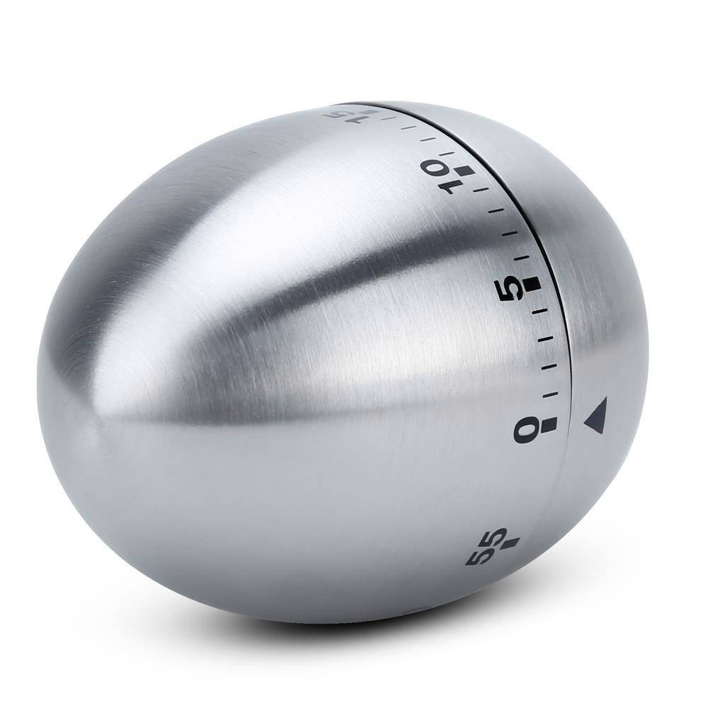 Intirilife Eieruhr in SILBER – Rostfreier Edelstahl Küchentimer in elegantem Eierform Design – Kurzzeitwecker für die Küche bis 55 Minuten