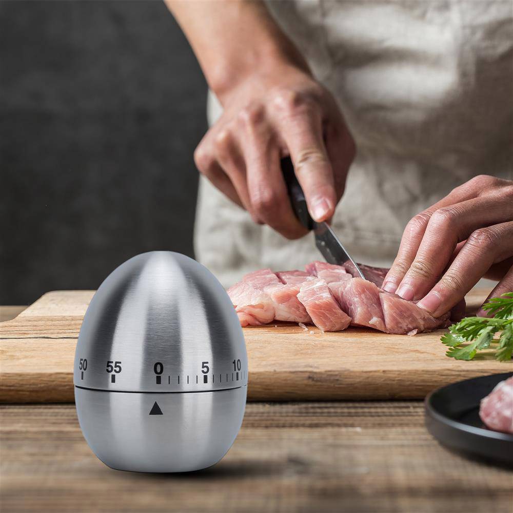 Intirilife Eieruhr in SILBER – Rostfreier Edelstahl Küchentimer in elegantem Eierform Design – Kurzzeitwecker für die Küche bis 55 Minuten