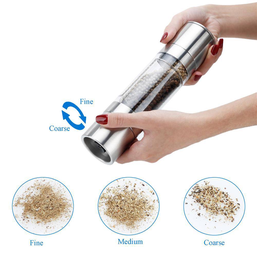 Intirilife Pfeffermühle in SILBER TRANSPARENT – 2 in 1 Grinder Handmühle aus Kunststoff und Edelstahl für die Küche perfekt geeignet zum Mahlen