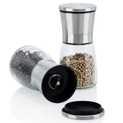 Intirilife 2er Set Gewürzmühle in SILBER TRANSPARENT – 2x Grinder Handmühle aus Glas und Edelstahl für die Küche perfekt geeignet zum Mahlen un Intirilife 2er Set Gewürzmühle in SILBER TRANSPARENT – 2x Grinder Handmühle aus Glas und Edelstahl für die Küche perfekt geeignet zum Mahlen un