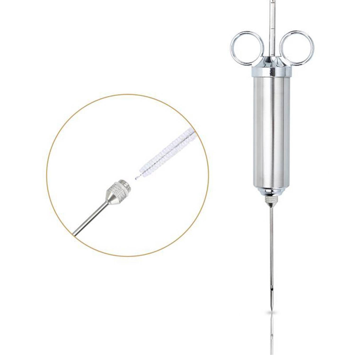 Intirilife Marinierspritze in SILBER – Edelstahl Spritze für Grill Gewürze, Marinaden, Braten, BBQ uvm. – Marinadenspritze Bratenspritze Fleisch