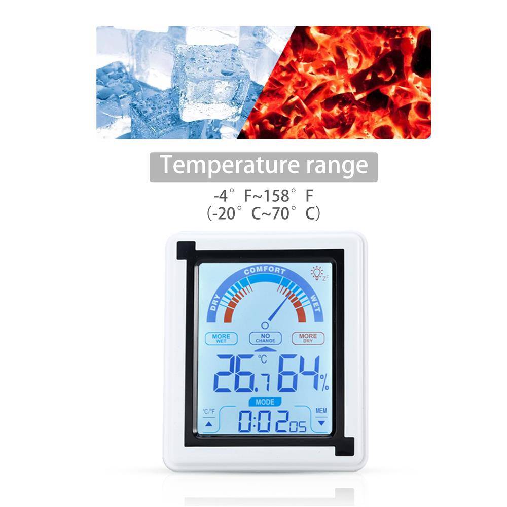 Intirilife Elektronisches Thermometer in WEISS – LCD Touch Thermometer mit Uhr Messgerät für Temperatur, Luftfeuchtigkeit umstellbar auf Fahrenhei