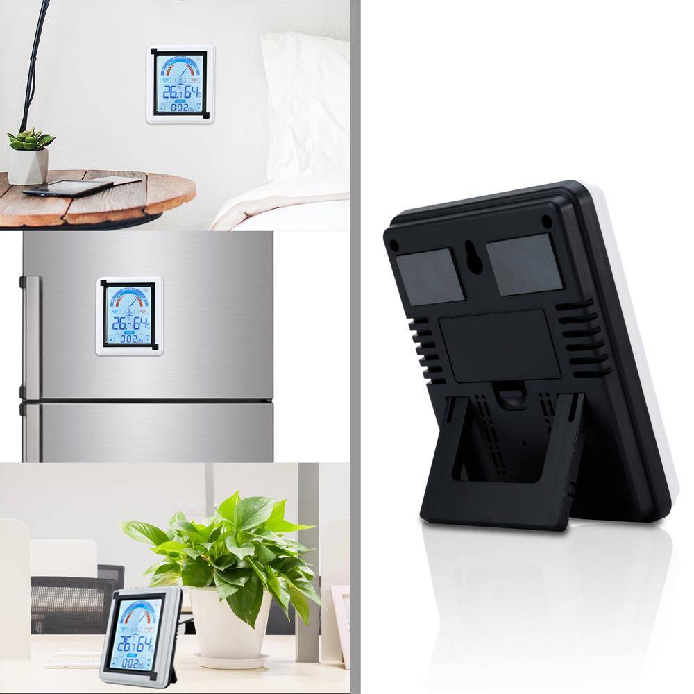 Intirilife Elektronisches Thermometer in WEISS – LCD Touch Thermometer mit Uhr Messgerät für Temperatur, Luftfeuchtigkeit umstellbar auf Fahrenhei