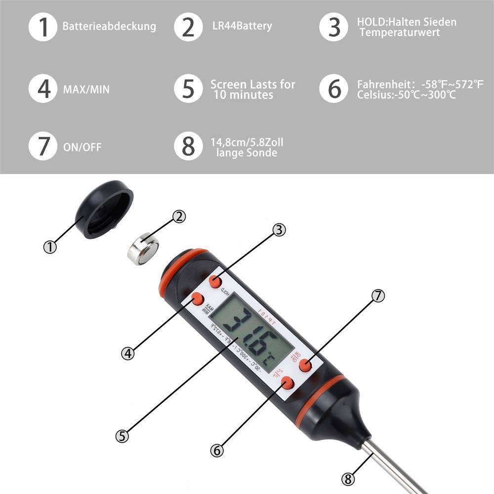 Intirilife Thermometer in SCHWARZ – Elektronisches Thermometer zum Messen von Temperaturen – Digitales Temperaturmessgerät