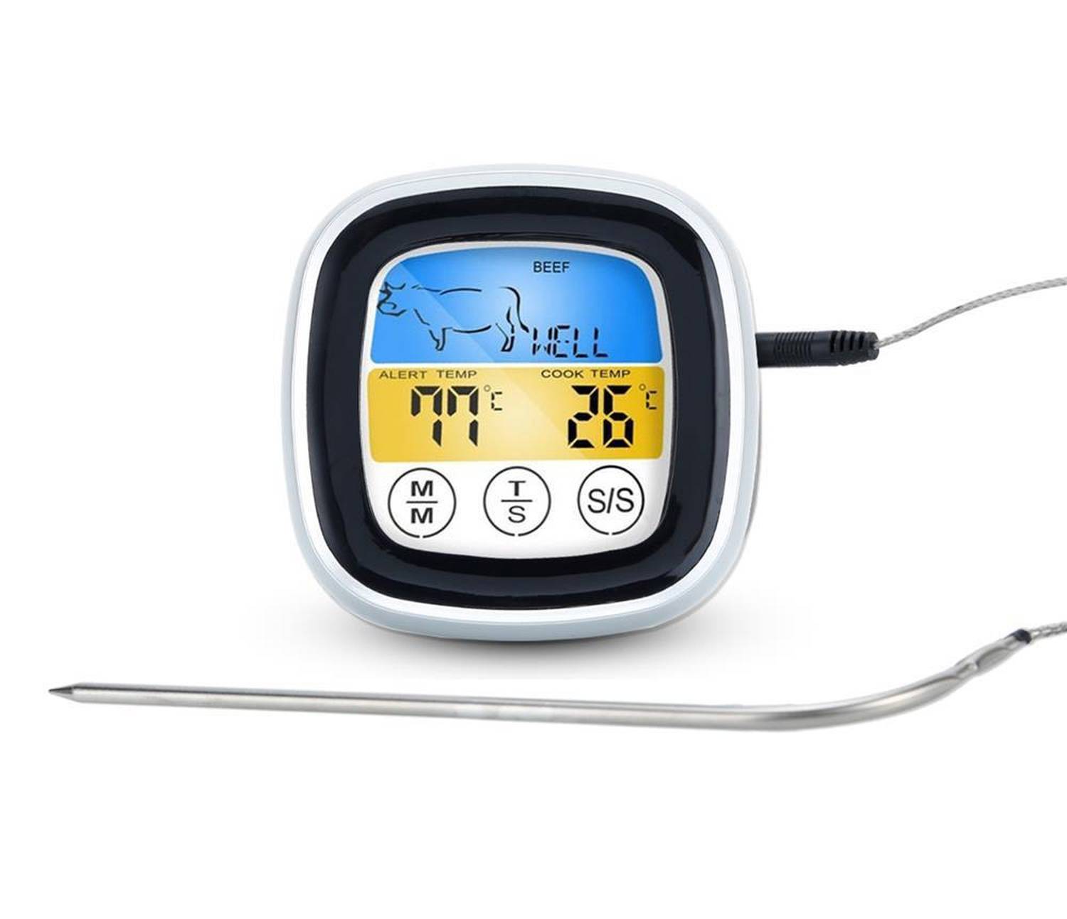 Intirilife Barbecue Thermometer in WEISS – Digitales BBQ Thermometer mit Timer zum Grillen und Kochen – Elektronisches Temperaturmessgerät Grillt