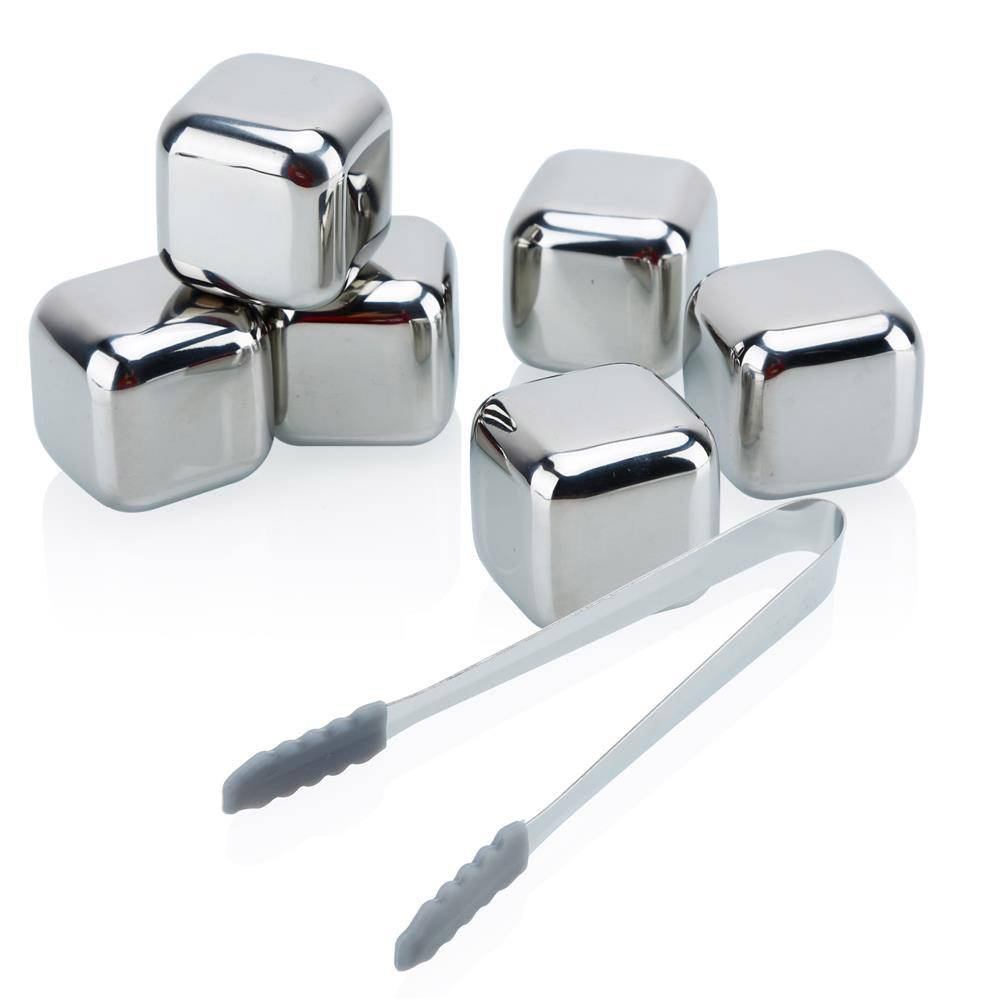 Intirilife Whiskey Steine in SILBER – 6 Stück wiederverwendbare Edelstahl Eiswürfel mit Aufbewahrungsbox perfekt geeignet für Whisky – Kühlste