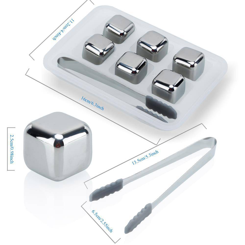 Intirilife Whiskey Steine in SILBER – 6 Stück wiederverwendbare Edelstahl Eiswürfel mit Aufbewahrungsbox perfekt geeignet für Whisky – Kühlste