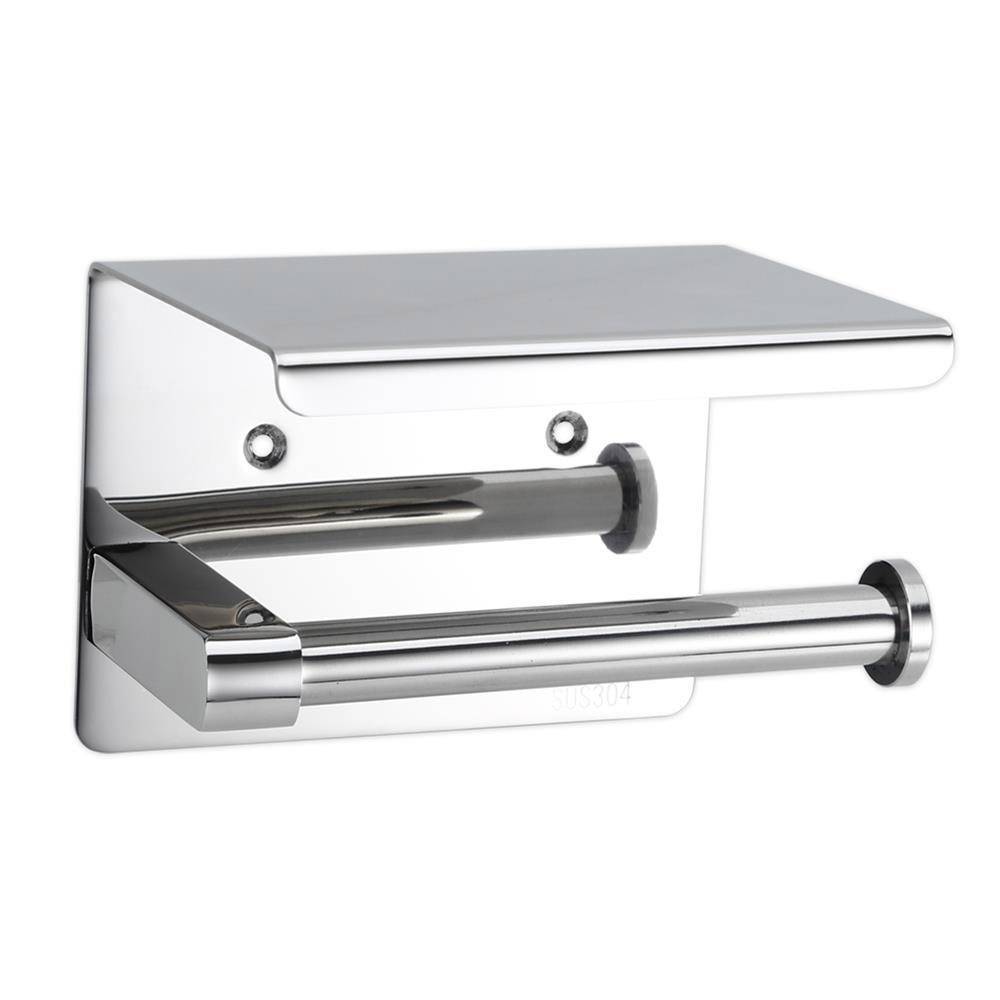 Intirilife Toilettenpapierhalter mit Ablage in SILBER – Edelstahl Papierhalterung mit Ablage zum Bohren – WC Papier Rollenhalter Handtuchhalter