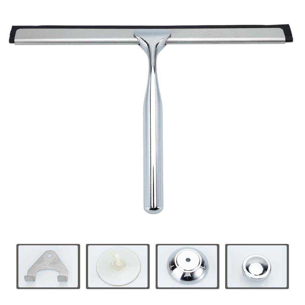 Intirilife Fensterabzieher in SILBER – Scheibenwischer mit Saugnapf Halterung ohne Bohren aus Edelstahl und Zinklegierung – Perfekt geeignet für