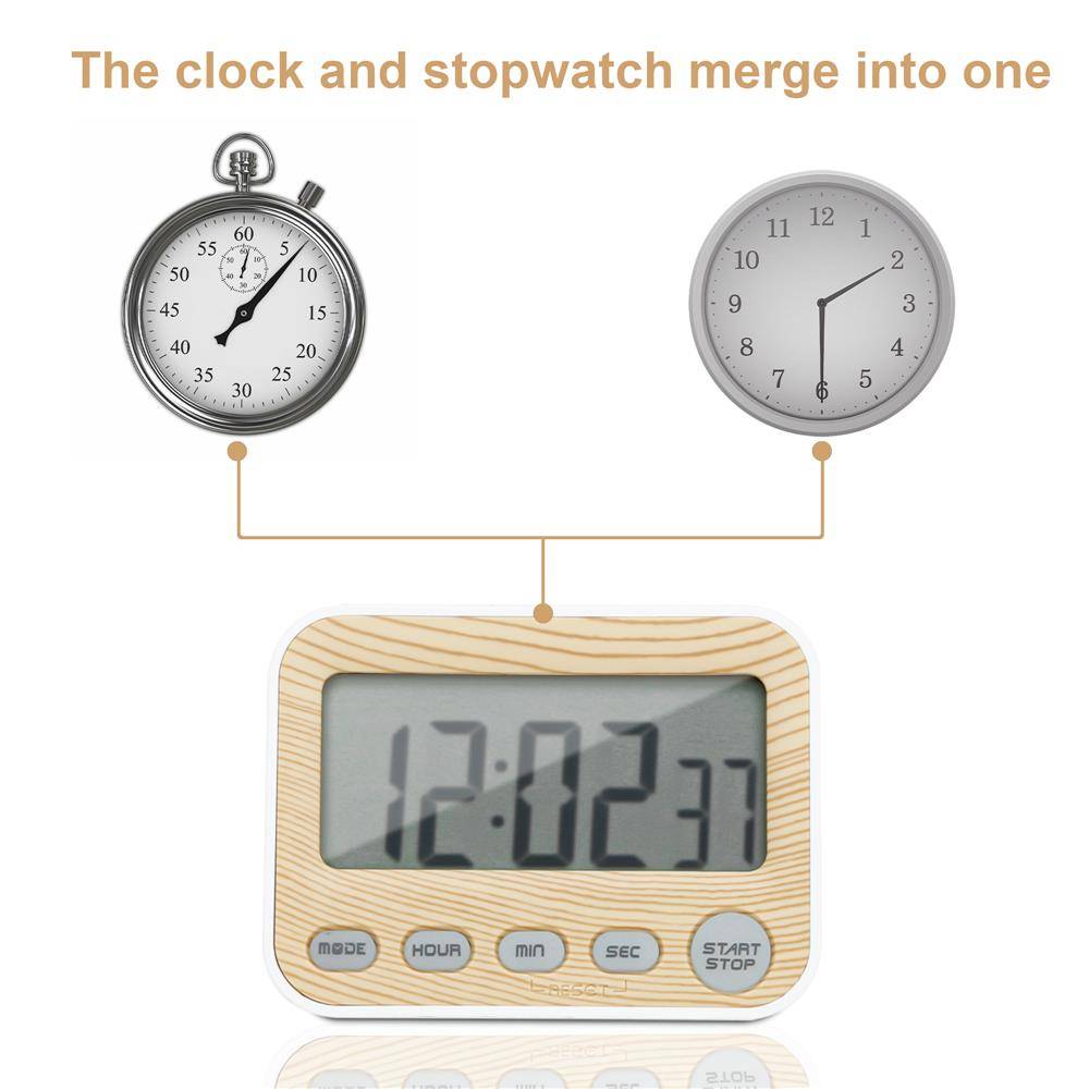 Intirilife Digitaler Timer in BRAUN – Küchenuhr Kurzzeitmesser Eieruhr in Holzoptik mit LCD Display – Stoppuhr Küchentimer Wecker Alarm Uhr Koch