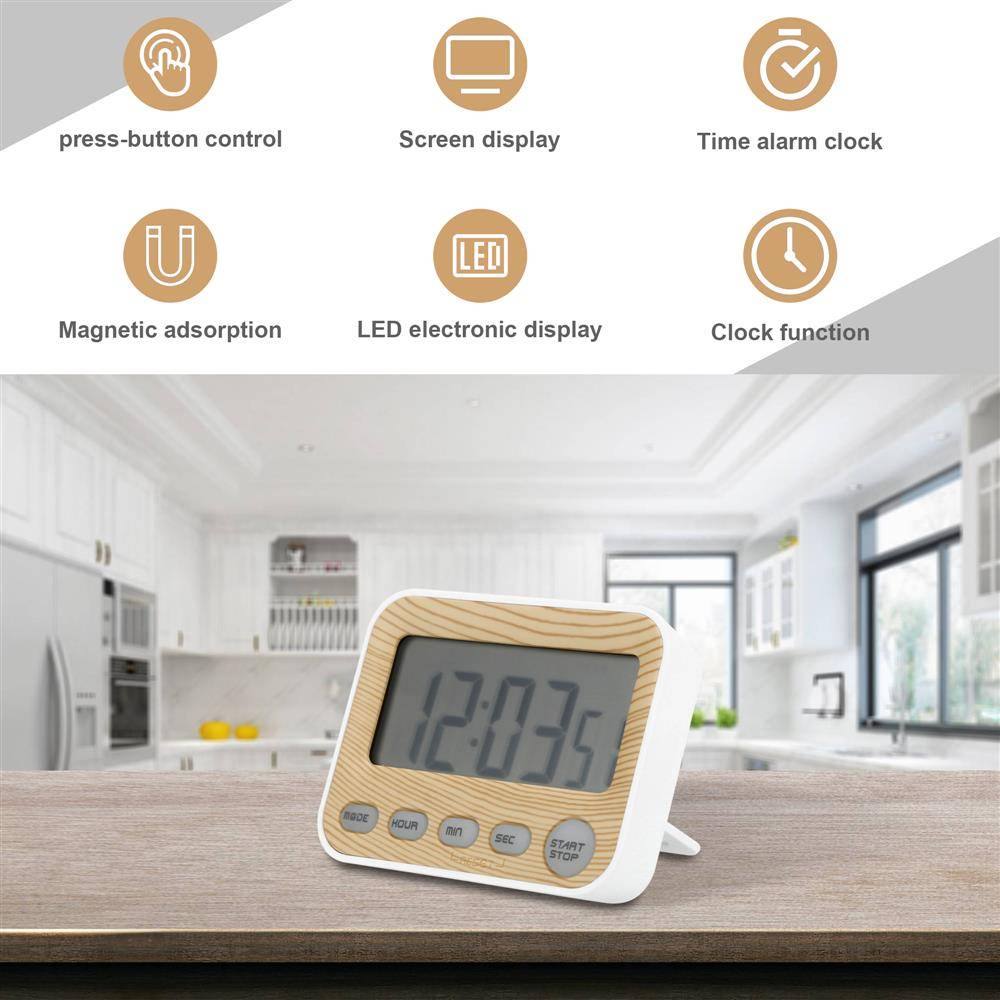 Intirilife Digitaler Timer in BRAUN – Küchenuhr Kurzzeitmesser Eieruhr in Holzoptik mit LCD Display – Stoppuhr Küchentimer Wecker Alarm Uhr Koch