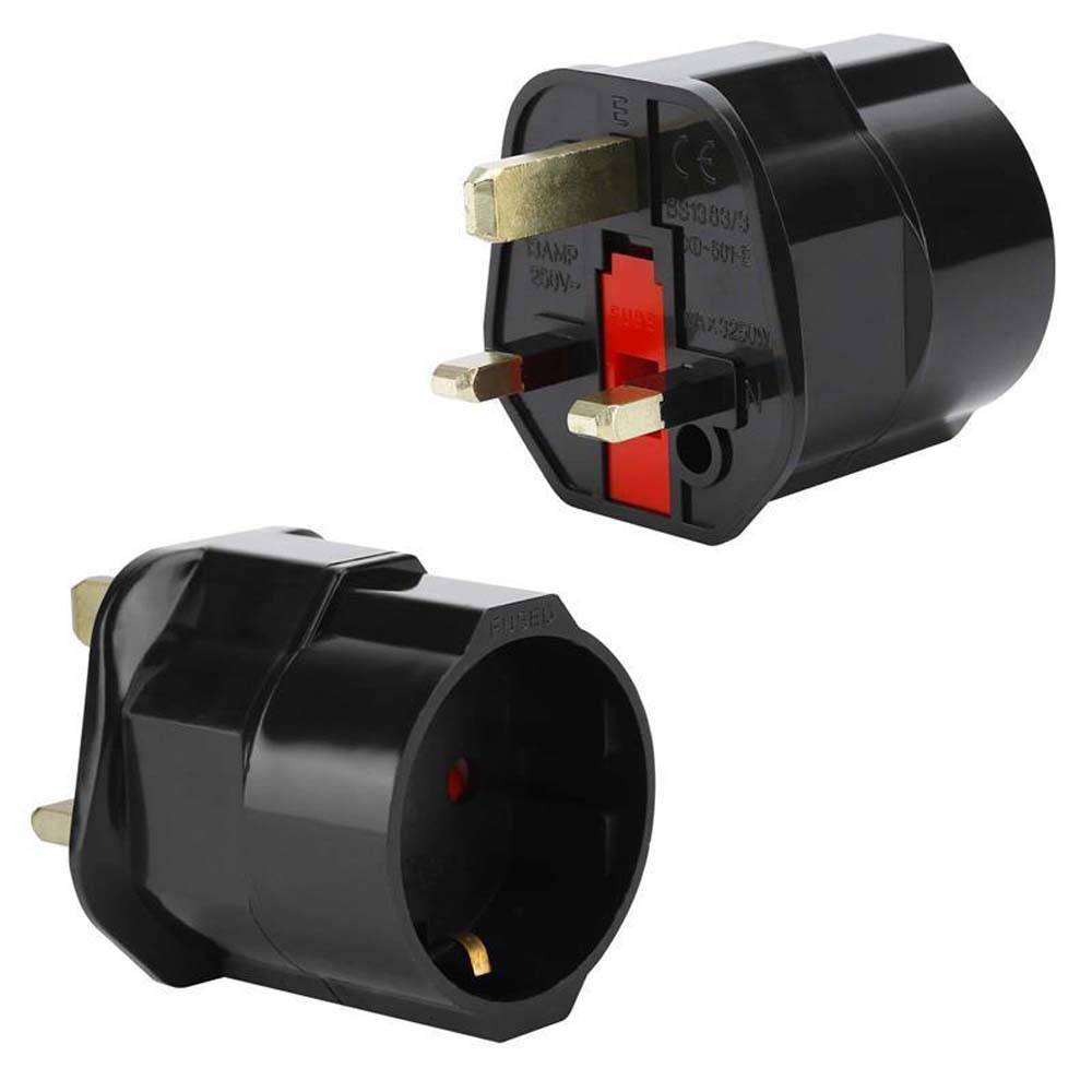 Intirilife 4x Steckdosen Adapter in SCHWARZ – 4er Set UK Typ G auf EU Schuko Steckdosen Stromadapter Reisestecker für z.B. UK, Irland, Singapur, Ma