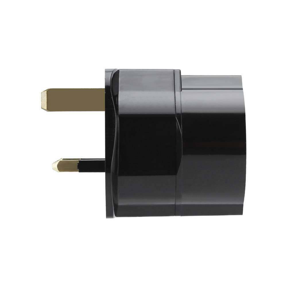 Intirilife 4x Steckdosen Adapter in SCHWARZ – 4er Set UK Typ G auf EU Schuko Steckdosen Stromadapter Reisestecker für z.B. UK, Irland, Singapur, Ma