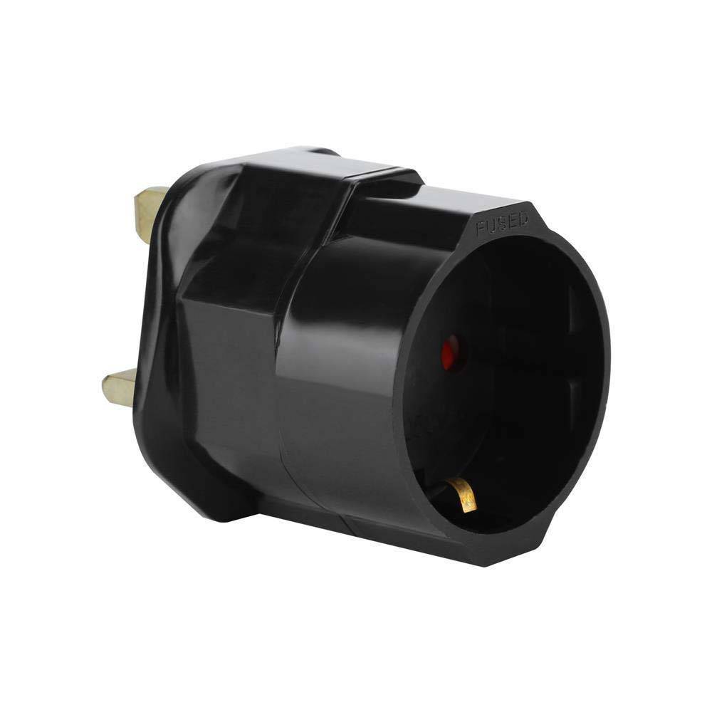 Intirilife 4x Steckdosen Adapter in SCHWARZ – 4er Set UK Typ G auf EU Schuko Steckdosen Stromadapter Reisestecker für z.B. UK, Irland, Singapur, Ma