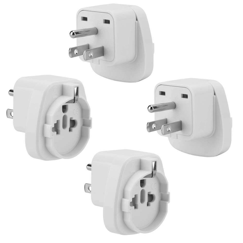 Intirilife 4x Steckdosen Adapter in WEISS – 4er Set Typ B auf EU Schuko Steckdosen Stromadapter Reisestecker für z.B. Amerika, Japan, Kanada, Thai