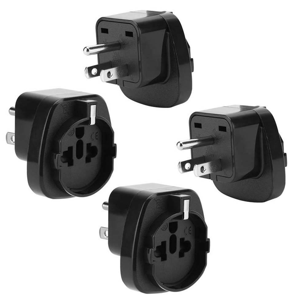 Intirilife 4x Steckdosen Adapter in SCHWARZ – 4er Set Typ B auf EU Schuko Steckdosen Stromadapter Reisestecker für z.B. Amerika, Japan, Kanada, Tha
