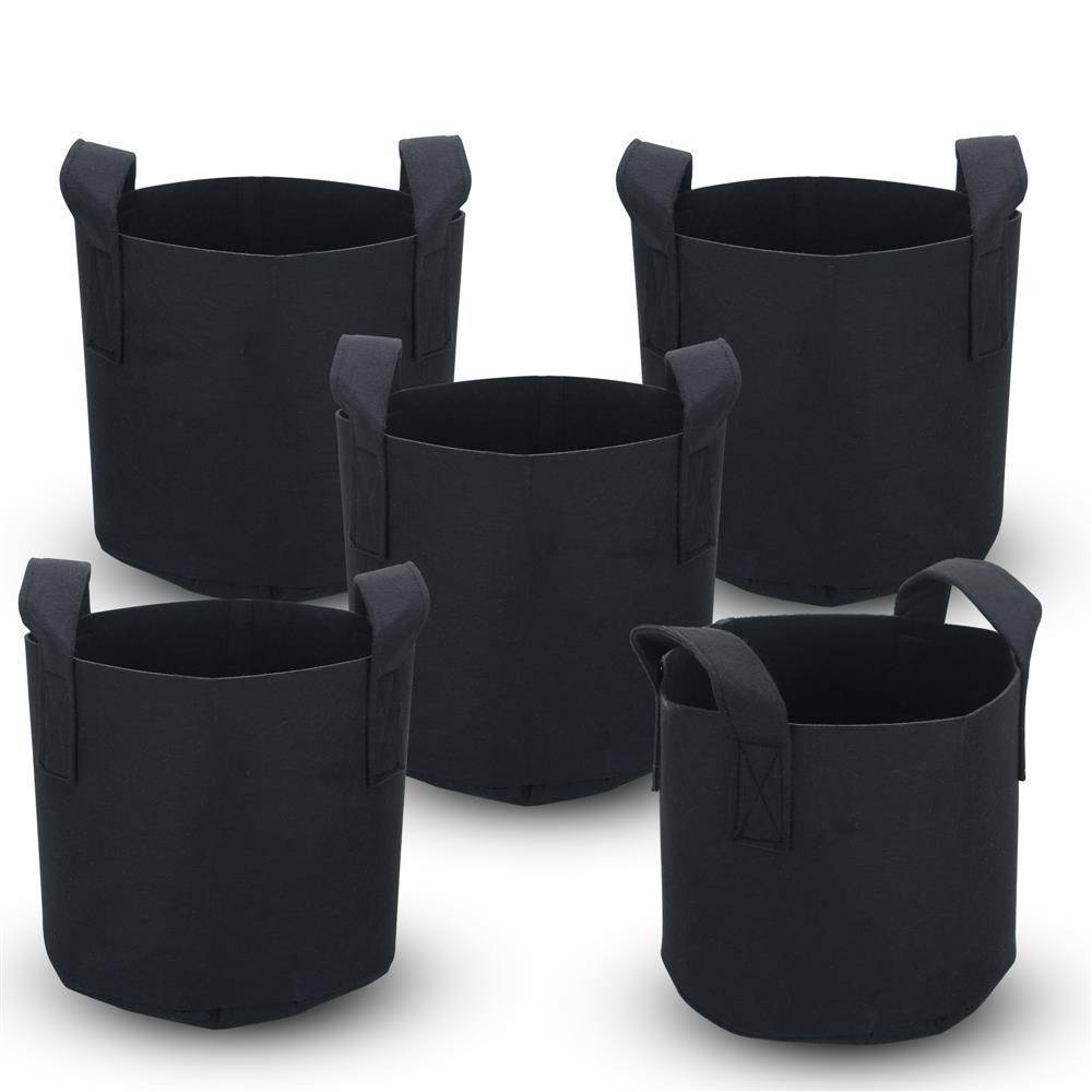 Intirilife 5x Vlies Pflanzsack in 20 Liter - 5 Gallon - 30 x 25 cm – Pflanzen Übertopf aus Vliesstoff mit Tragegriffen für Garten, Gewächshaus uv