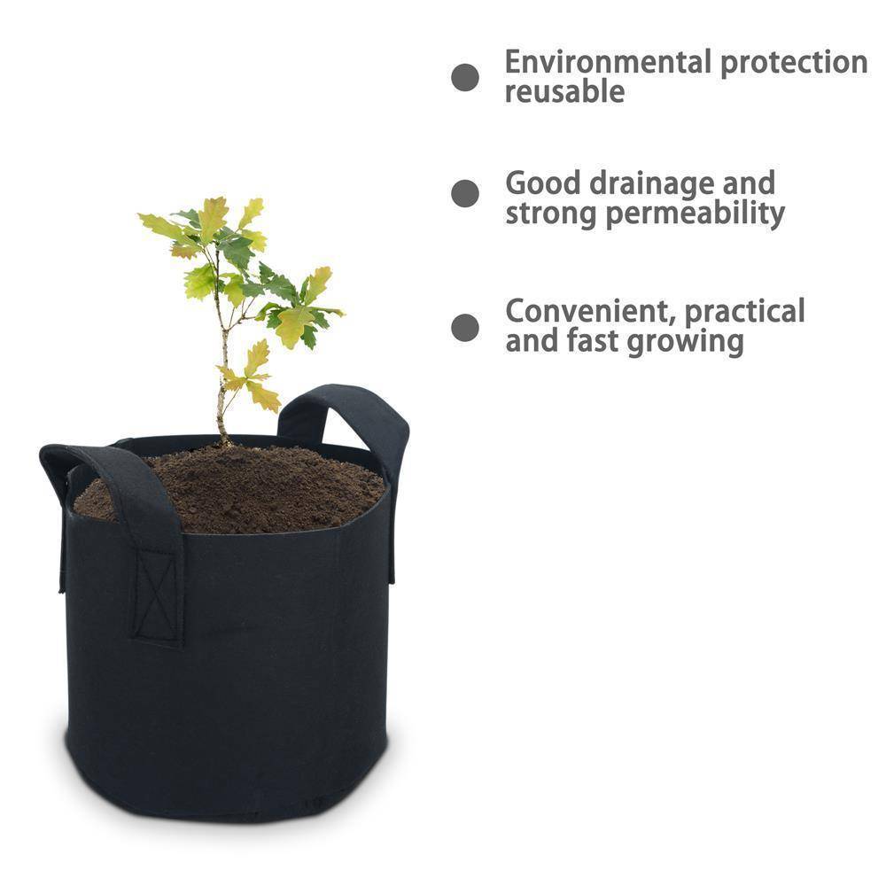 Intirilife 10x Vlies Pflanzsack in 56 Liter - 15 Gallon - 50 x 30 cm – Pflanzen Übertopf aus Vliesstoff mit Tragegriffen für Garten, Gewächshaus