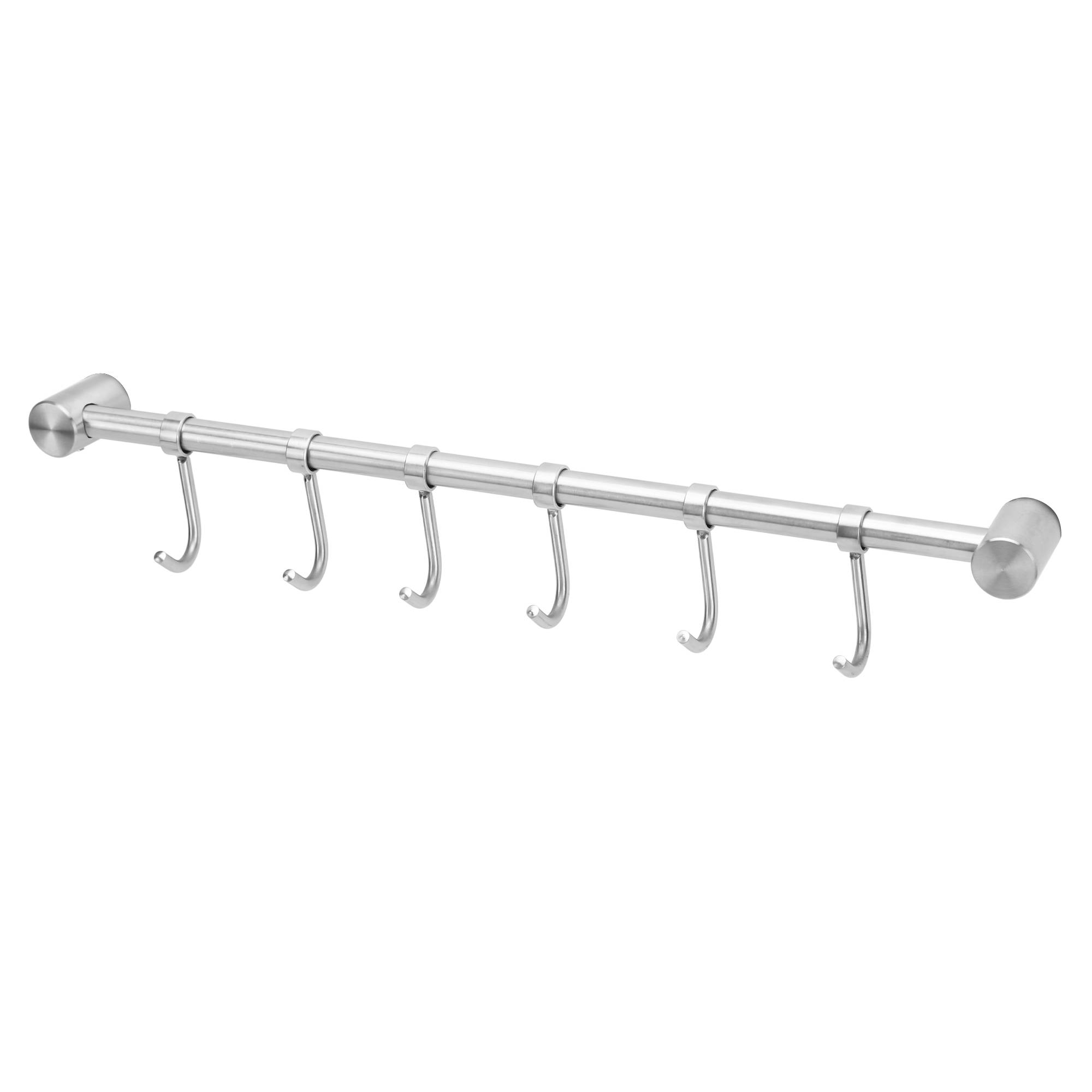 Intirilife Edelstahl Küche Hängeleiste mit 6 Haken - Küchen Reling Hängeleiste Küchenstange Wandhalterung