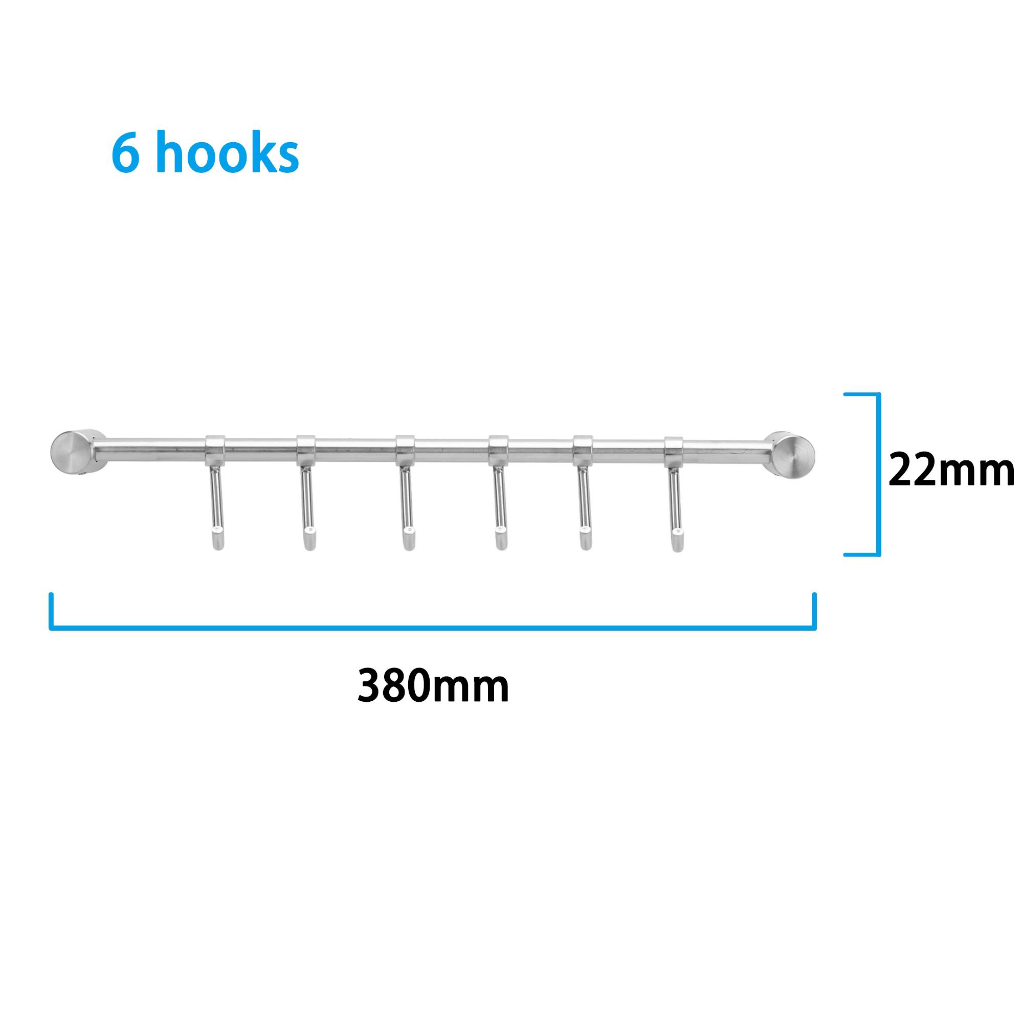 Intirilife Edelstahl Küche Hängeleiste mit 6 Haken - Küchen Reling Hängeleiste Küchenstange Wandhalterung
