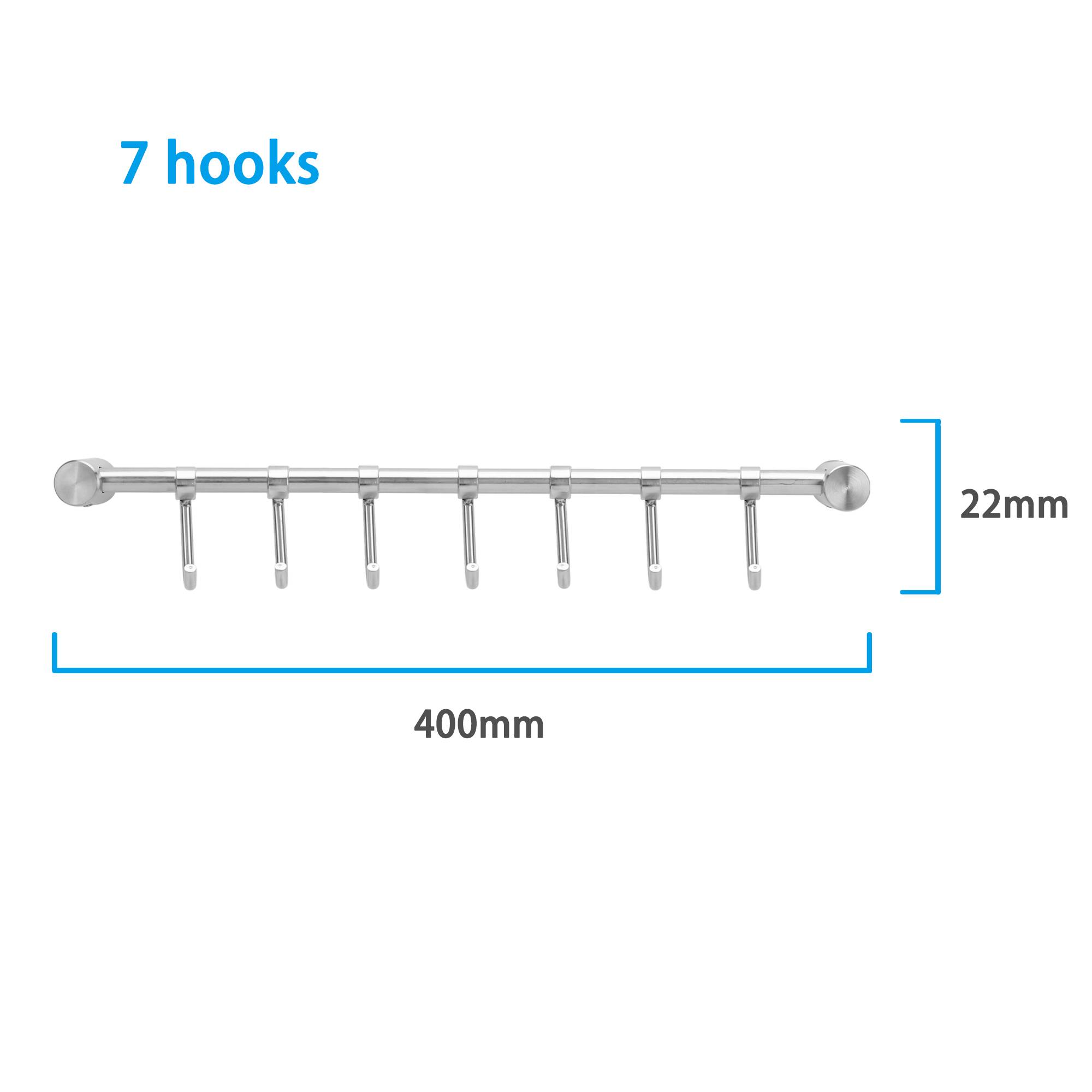 Intirilife Edelstahl Küche Hängeleiste mit 7 Haken - Küchen Reling Hängeleiste Küchenstange Wandhalterung