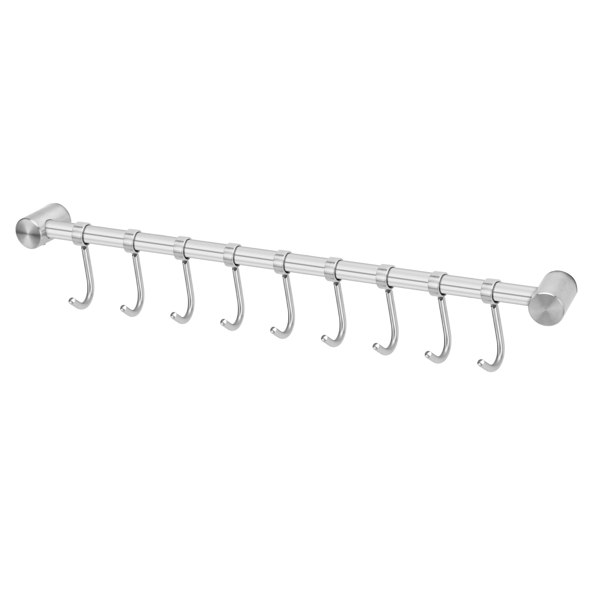 Intirilife Edelstahl Küche Hängeleiste mit 9 Haken - Küchen Reling Hängeleiste Küchenstange Wandhalterung