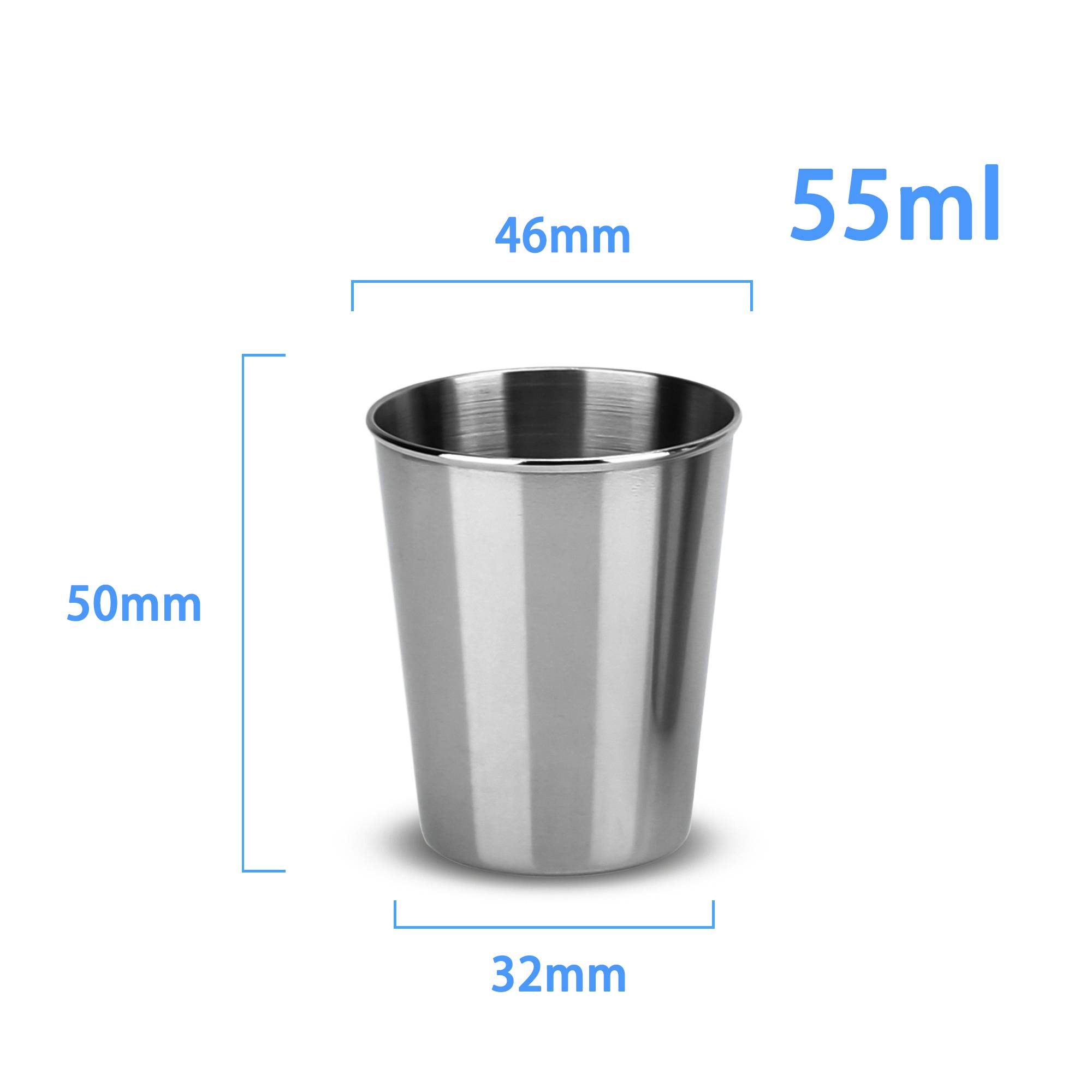 Intirilife 5x Stapelbare Edelstahl Becher in 55 ml - Camping Outdoor Metall Becher Tasse Glas Widerverwendbar ohne Plastik für Kinder geeignet