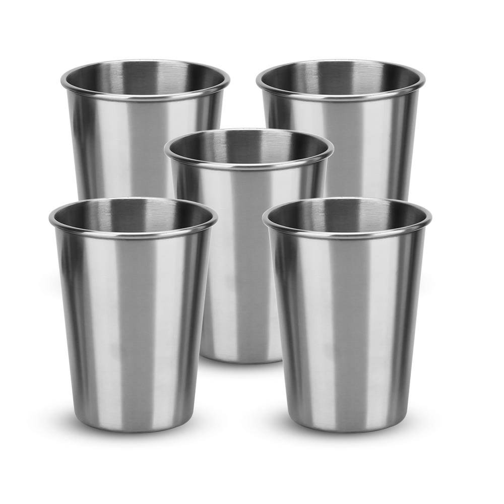 Intirilife 5x Stapelbare Edelstahl Becher in 170 ml - Camping Outdoor Metall Becher Tasse Glas Widerverwendbar ohne Plastik für Kinder geeignet
