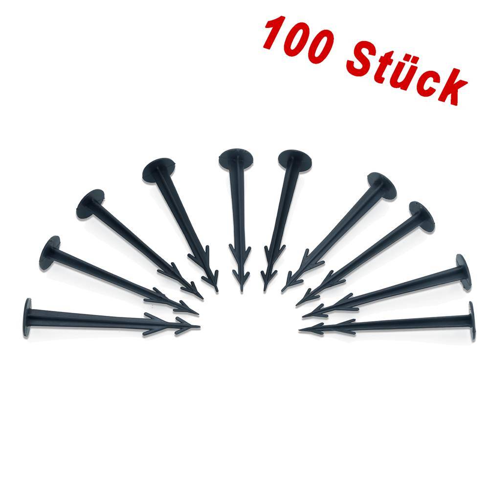 Intirilife Erdanker Kunststoff Schwarz - 100 Stück Bodenanker Unkrautvlies Befestigung Erdnagel Bodennagel Widerhaken