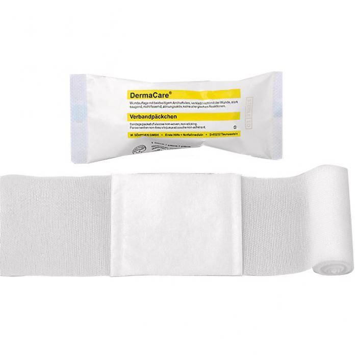 DermaCare® - Verbandpäckchen - DIN 13 151 - Ausführung mittel - Größe Binde 4m x 8 cm - Größe Kompresse 8x10cm

