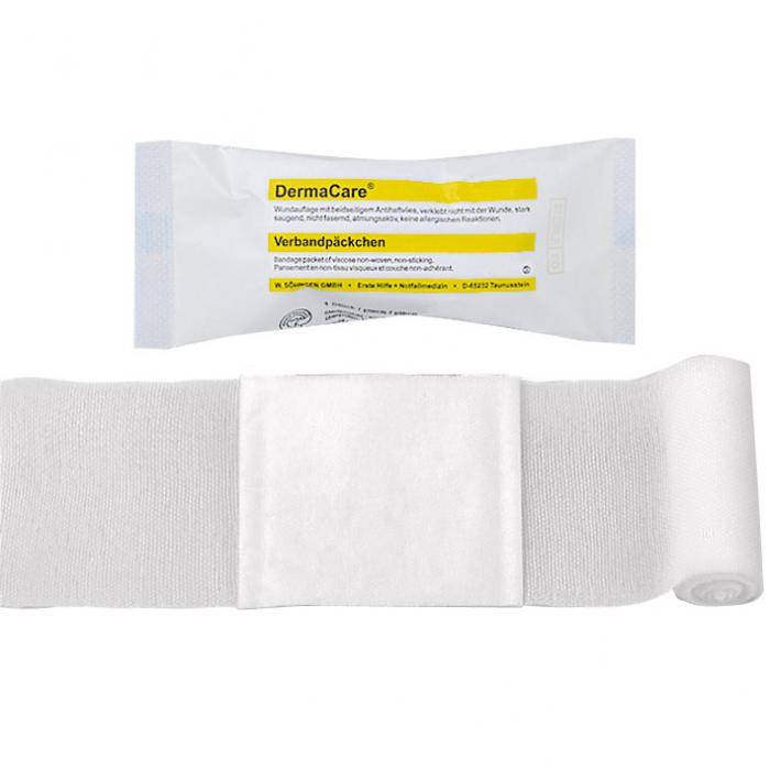 DermaCare® - Verbandpäckchen - DIN 13 151 - Ausführung groß - Größe Binde 4 m x 10 cm - Größe Kompresse 10 x 12 cm