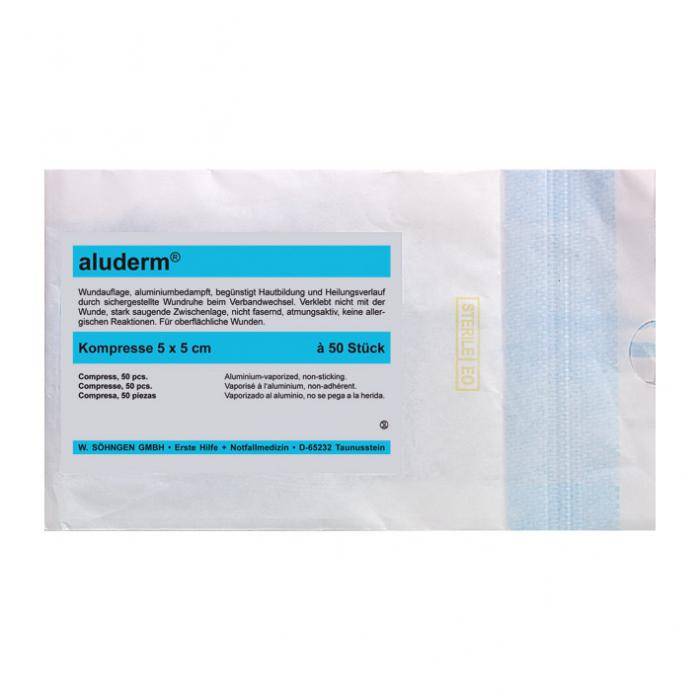 Kompressen - 5 x 5 cm - Polyestervlies - "aluderm®" - à 50 Stück