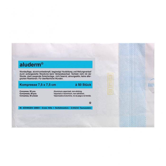 Kompressen - 7,5 x 7,5 cm - Polyestervlies - "aluderm®" - à 50 Stück
