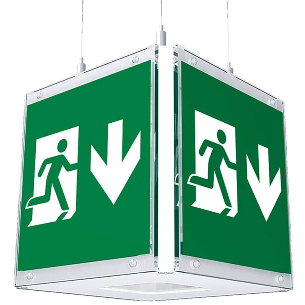Rettungszeichenwürfel CUBE-LUX STANDARD - 220 x 220 x 220 mm - Stahlblech Gehäuse - zentrale Versorgung - 24 V AC/DC