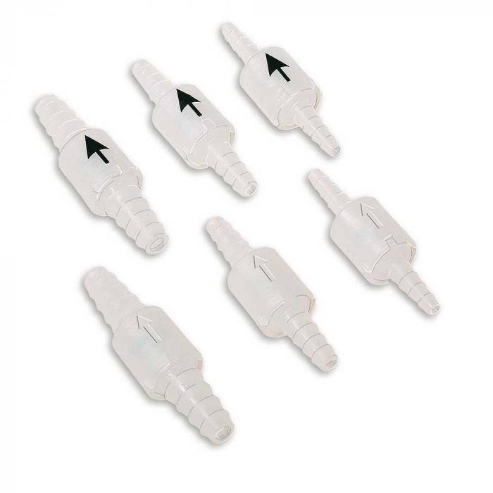 Kugel-Rückschlagventil - Polypropylen - konisch - gedruckter Pfeil - Schlauchtüllen-Ø 6 bis 8 mm - PN 0 bis max. 4