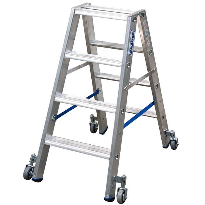 Stufen-Doppelleiter "Stabilo" - Krause - fahrbar - bis 2,70 m Leiterhöhe - Transportmaße (LxBxH) ca. 1,04x0,65x0,18 m
