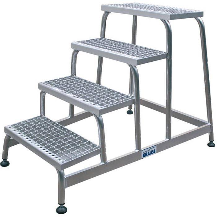 Montagetritt - 0,1m hoch - 5 stufig - mit Gitterroststufen - Abmessungen BxTxH 0,8x1,4x1,0m