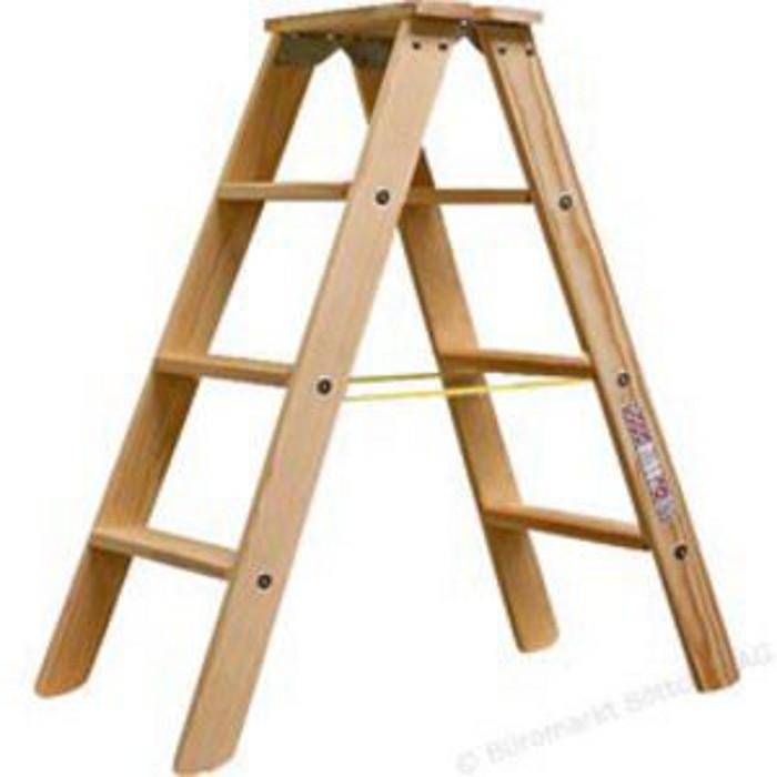 STABILO Stufen-Doppelleiter - Holz - 2 x 4 Stufen - 0,45 x 0,20 x 0,95 m - Arbeitshöhe 2,45 m - Leiterhöhe 0,95 m