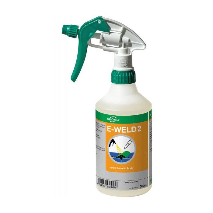 Grün-weiße Sprühflasche mit der Aufschrift „E-WELD 2