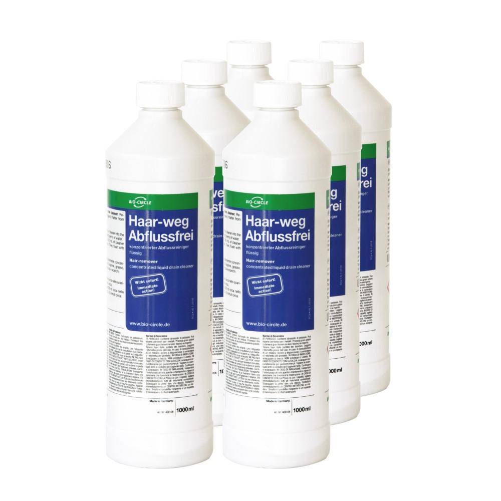 Haar-Weg Abflussfrei - flüssiger Rohrreiniger - Kunststoffflasche 1000 ml - VE 6 Flaschen