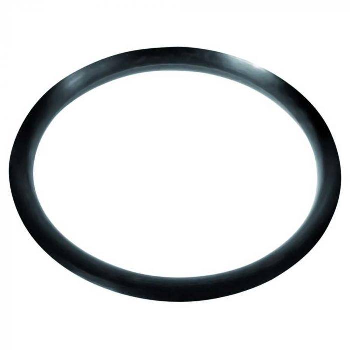 Schwarzer ovaler Gummidichtung oder O-Ring auf weißem Hintergrund.