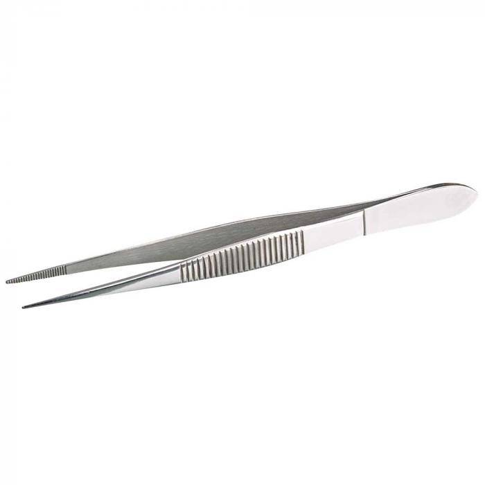 Pinzette Edelstahl - spitz - gerade Form - geriffelter Griff - Gesamtlänge 105 mm